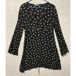 Billabong Dress Womens Large Black Floral Boho Long Sleeve Button Front Viscose